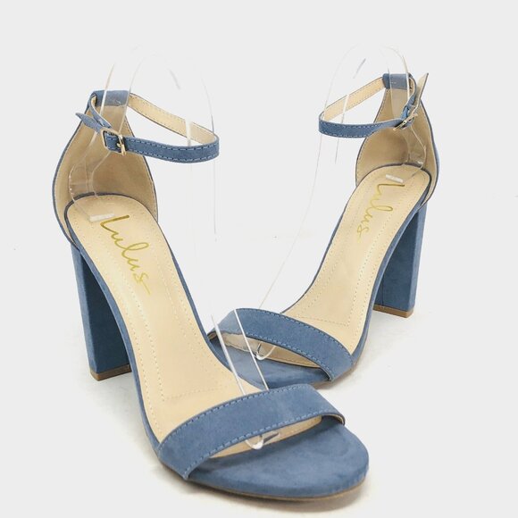 Lulus Heels Womens 8 Taylor Blue Faux Suede Ankle Strap Open Toe Block Formal - Picture 1 of 8